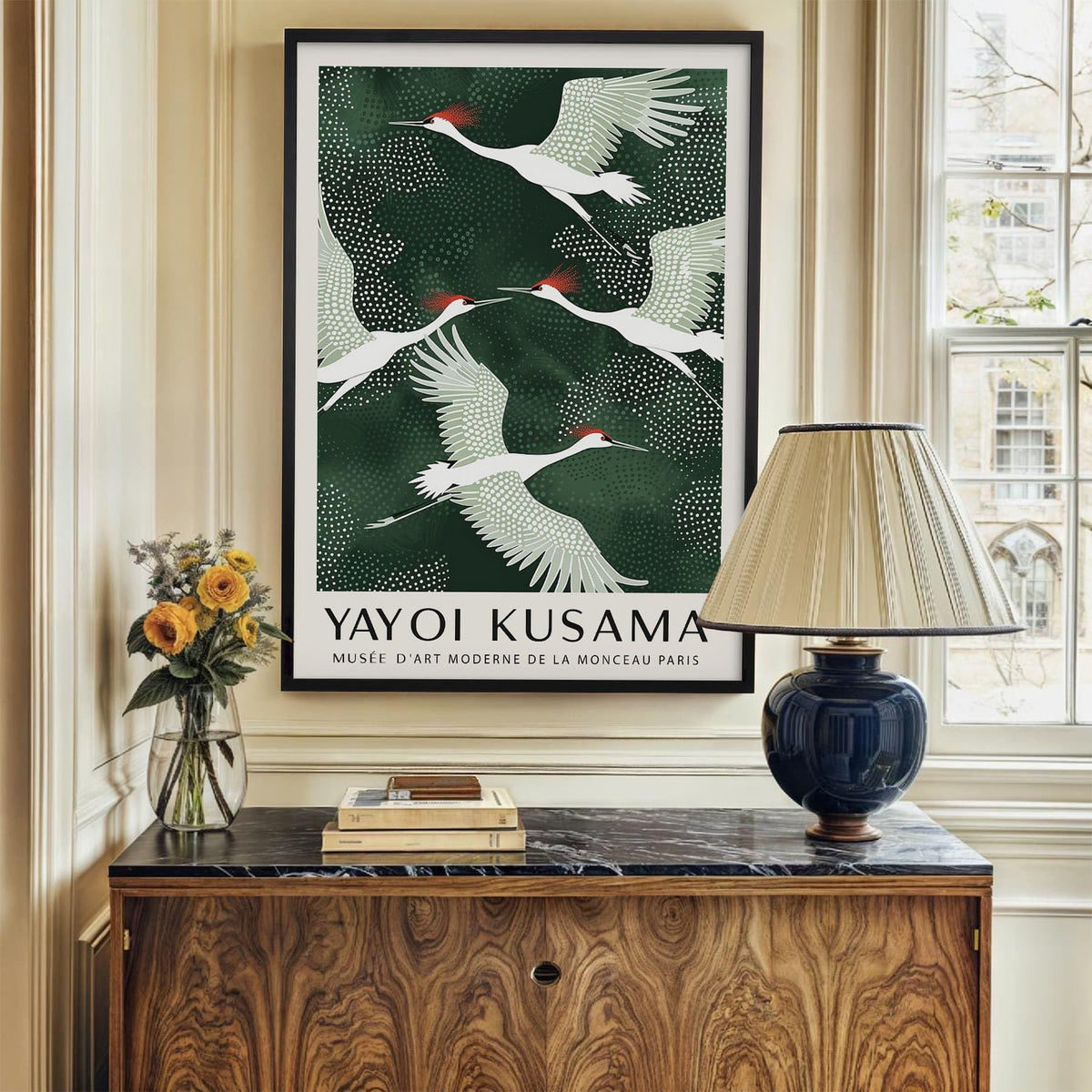 Black Framed Canvas Wall Art Japanese Flying Cranes Artwork 24x36in Vintage Bird Pictures Aesthetics Posters Minimalist Animal Prints Nordic Nature Zen Calm for Living Room Bedroom Office Decor (Black Framed / Japanese Art 007 / 36"L x 24"W)