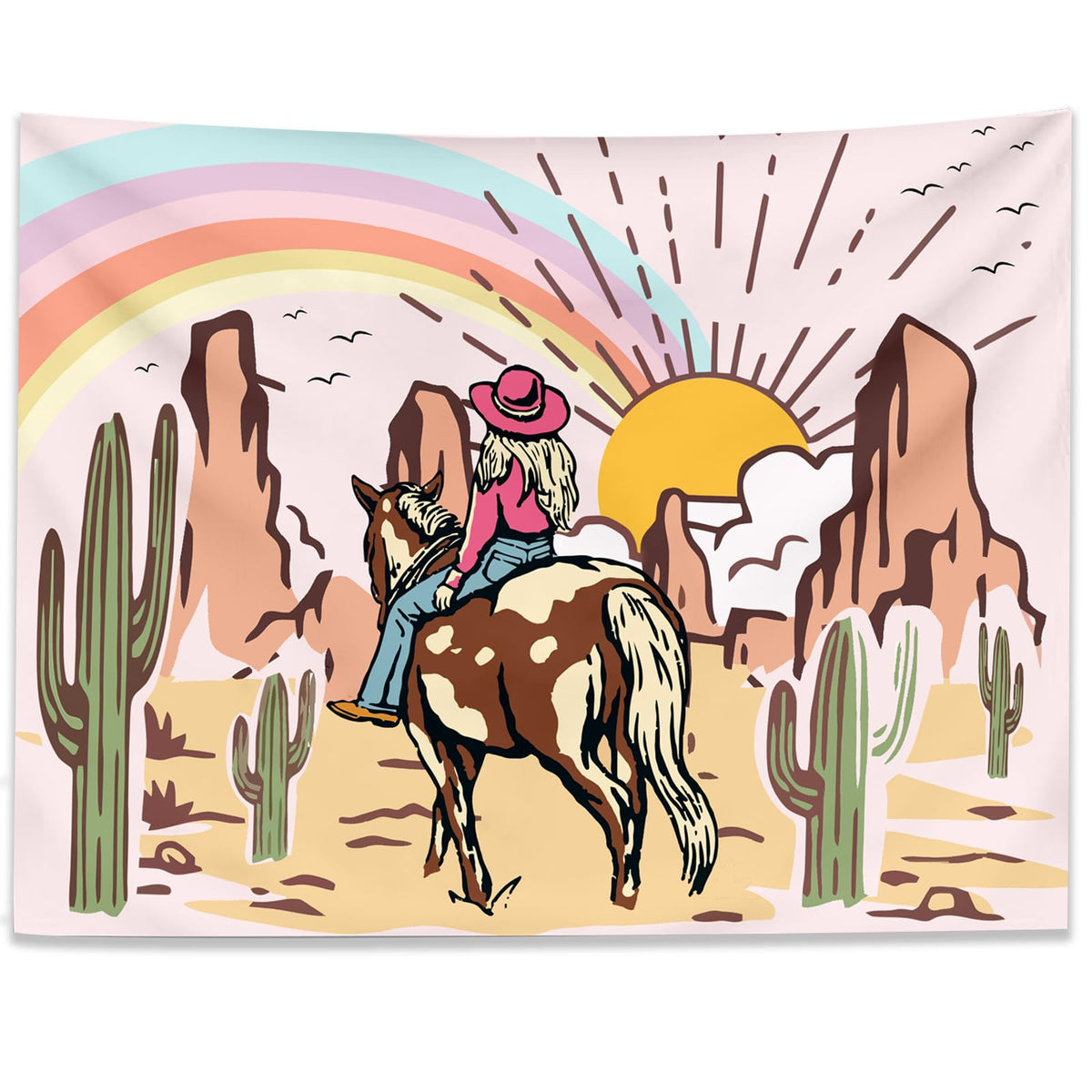 Pink Western Cowgirls Tapestry Wall Hanging for Bedroom 60ʺ x 44ʺ (Light pink / 60"L x 44"W)