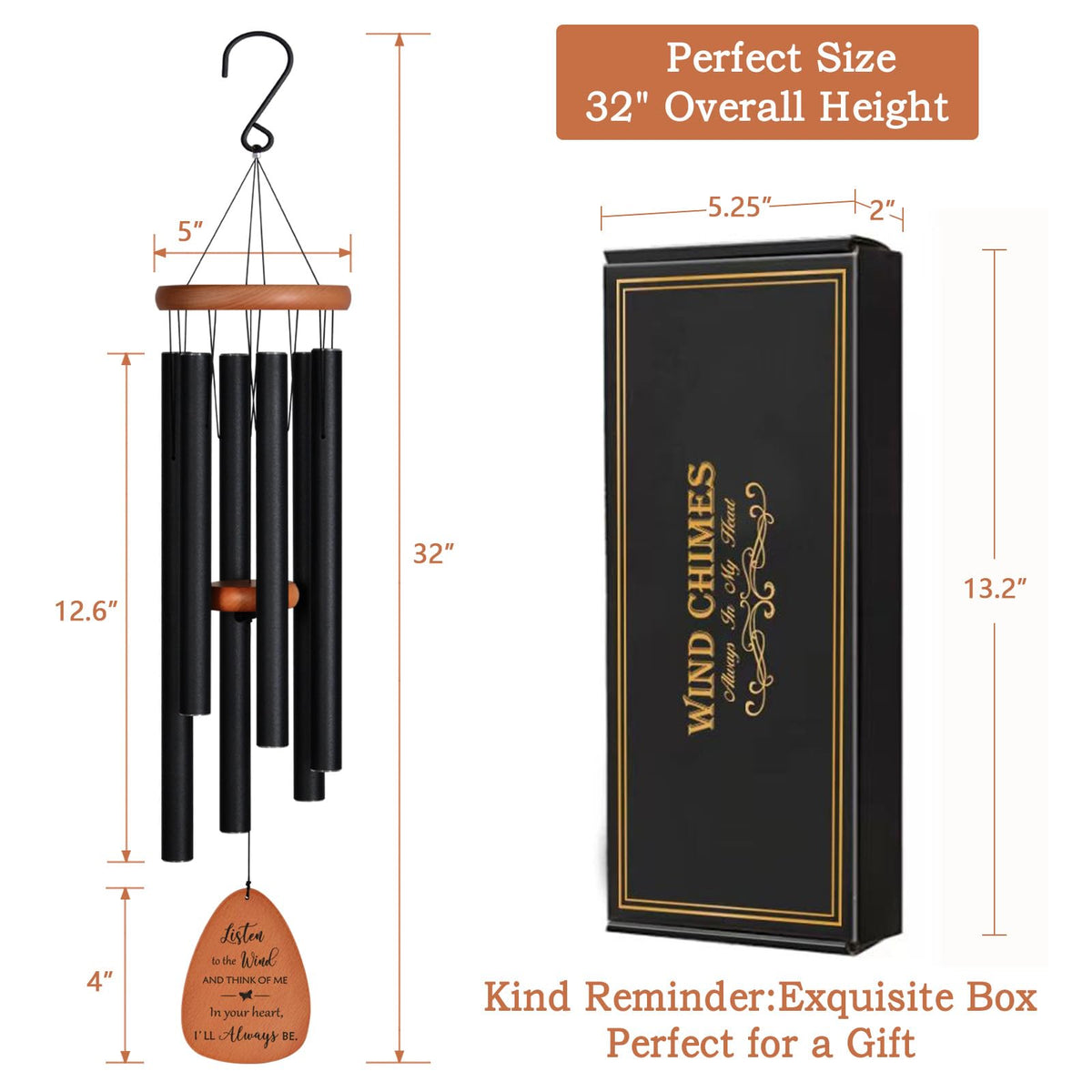 Tree of Life Memorial Wind Chimes for Loss of Loved One (32" Medium)