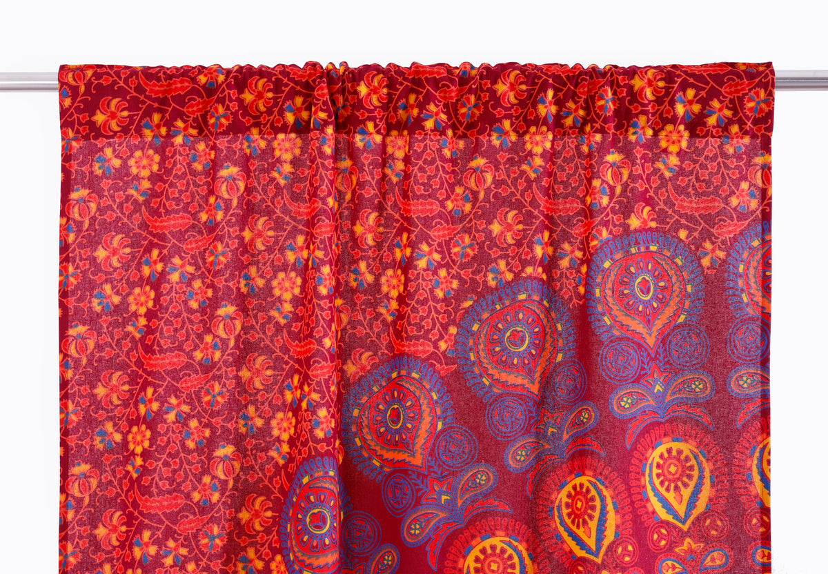 Maroon Hippie Mandala Curtains 83 Inch Length for Living Room Bedroom 2 Panels Set Light Filtering Semi Sheer Window Curtains 76 Inch Width Boho Farmhouse Drapes W76xL83 (Maroon_yellow / 83"W x 83"L (Pack of 2))