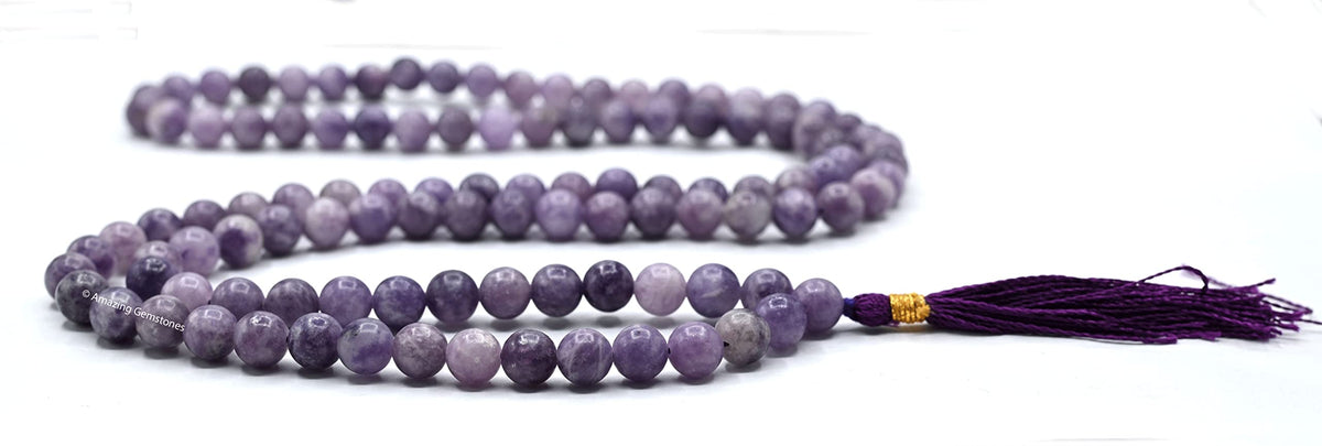 Lepidolite Buddhist Prayer Beads Japa Mala with 108 Meditation Beads (Without Knots / Lepidolite)