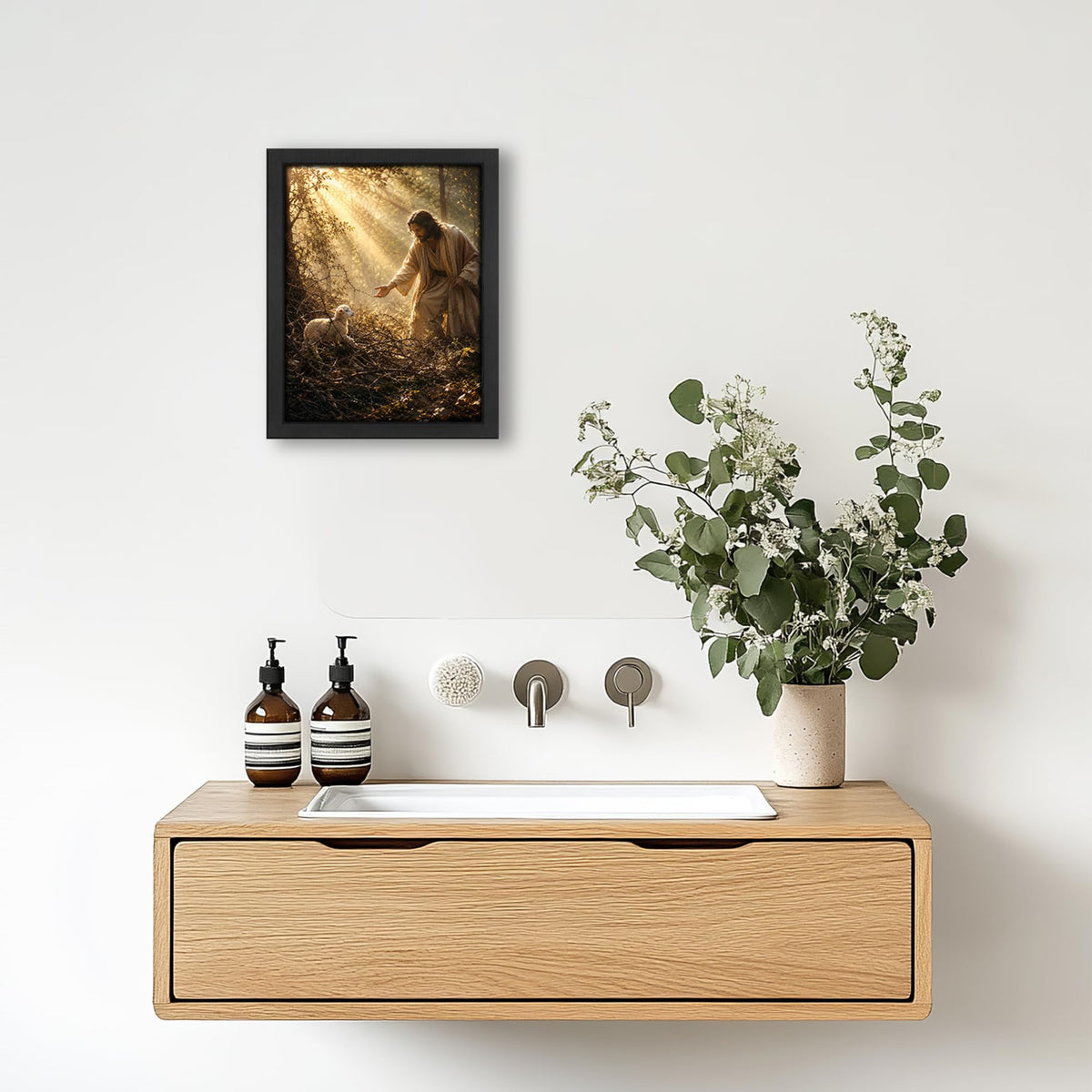 Jesus Lamb Decor Wall Art (Wall Art Framed 13 / 24"L x 16"W)