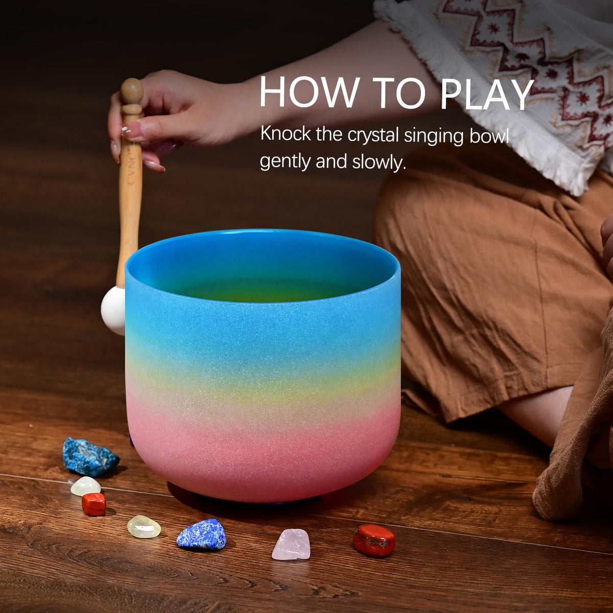 8 Inch Rainbow Color Frosted Quartz Crystal Singing Bowl 440HZ G Note (8 Inch / G Note)