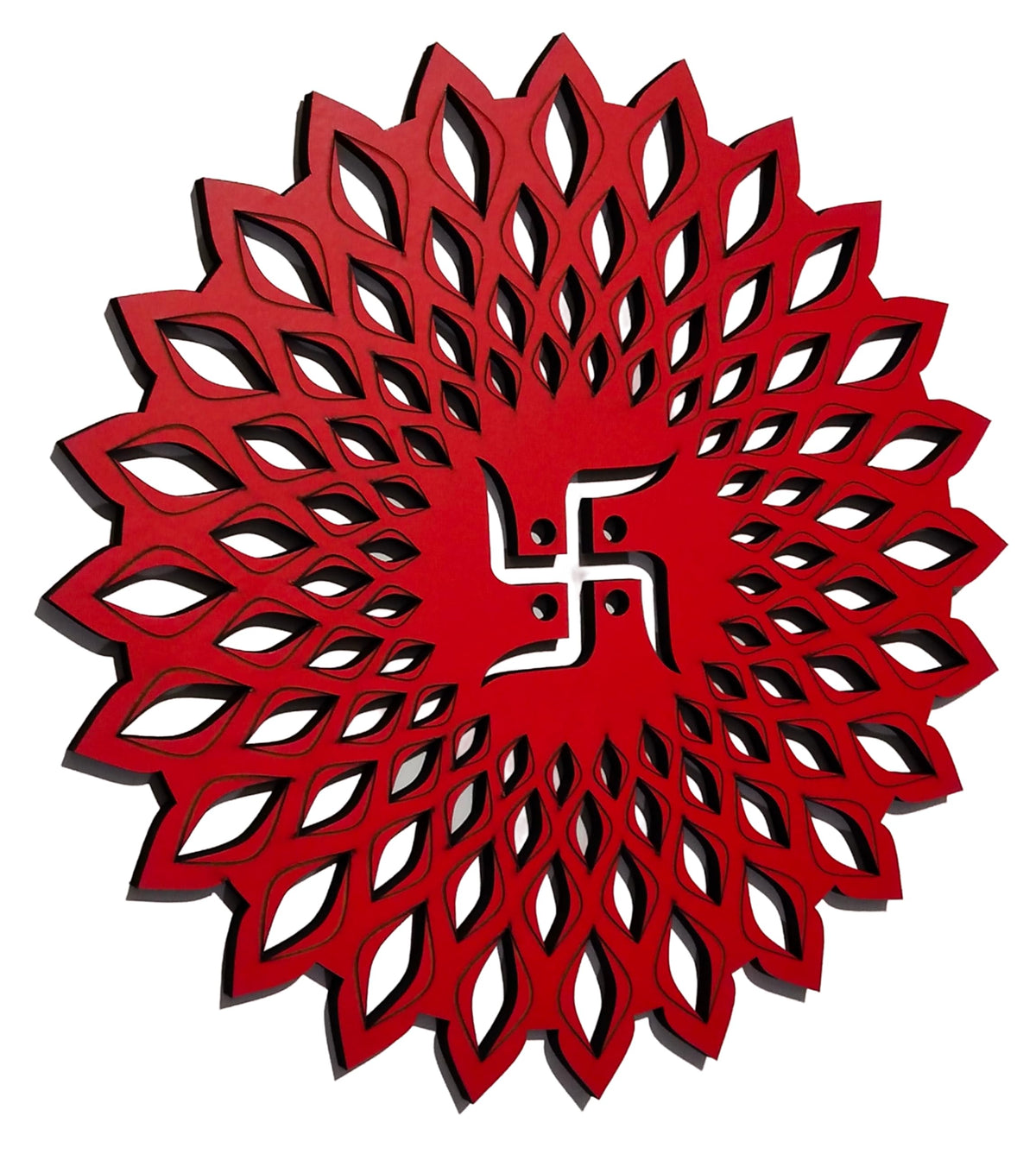 Red Round Decorative Wall Art Mdf Wooden Chakra For Temple (Marking -Red / 18"L x 18"W)