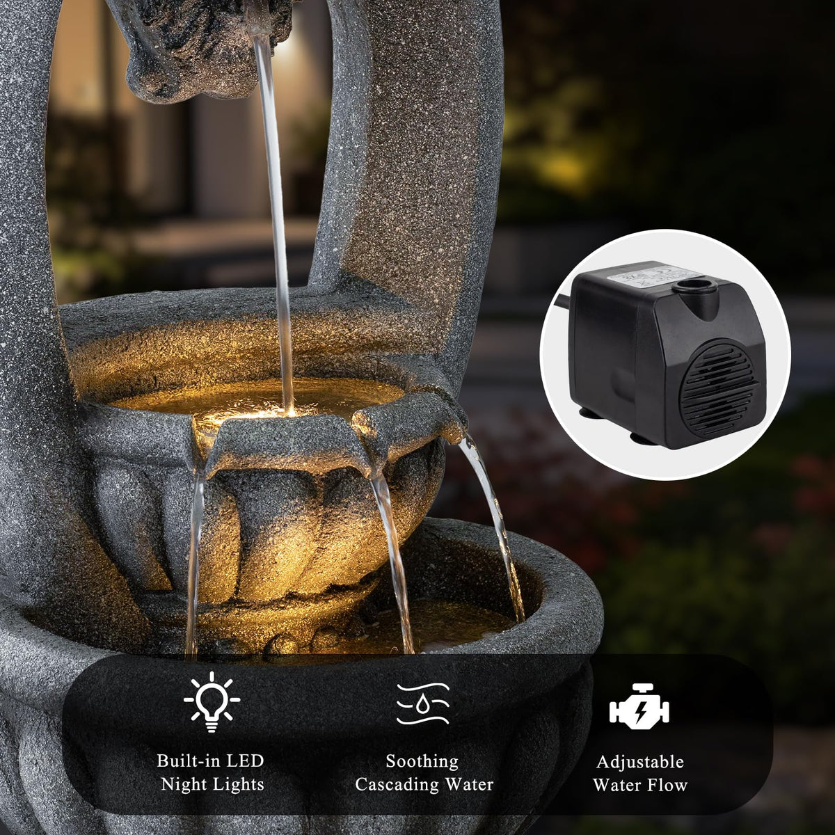 Lion Head 2 Tier Outdoor Water Fountain