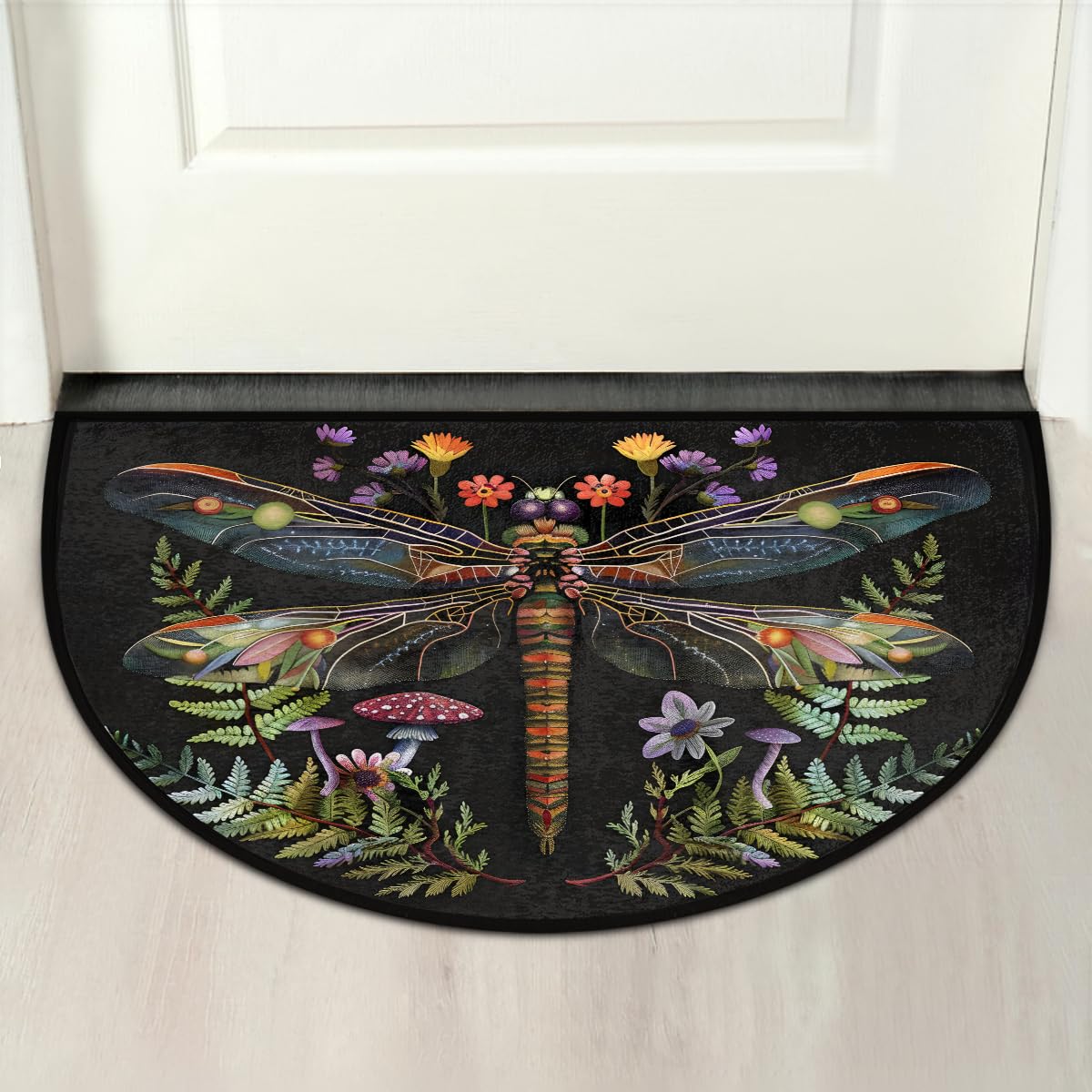 Dragonfly Half Round Doormat Washable Semi Circle Rug Kitchen Outdoor Rugs (A01:animal Dragonfly)