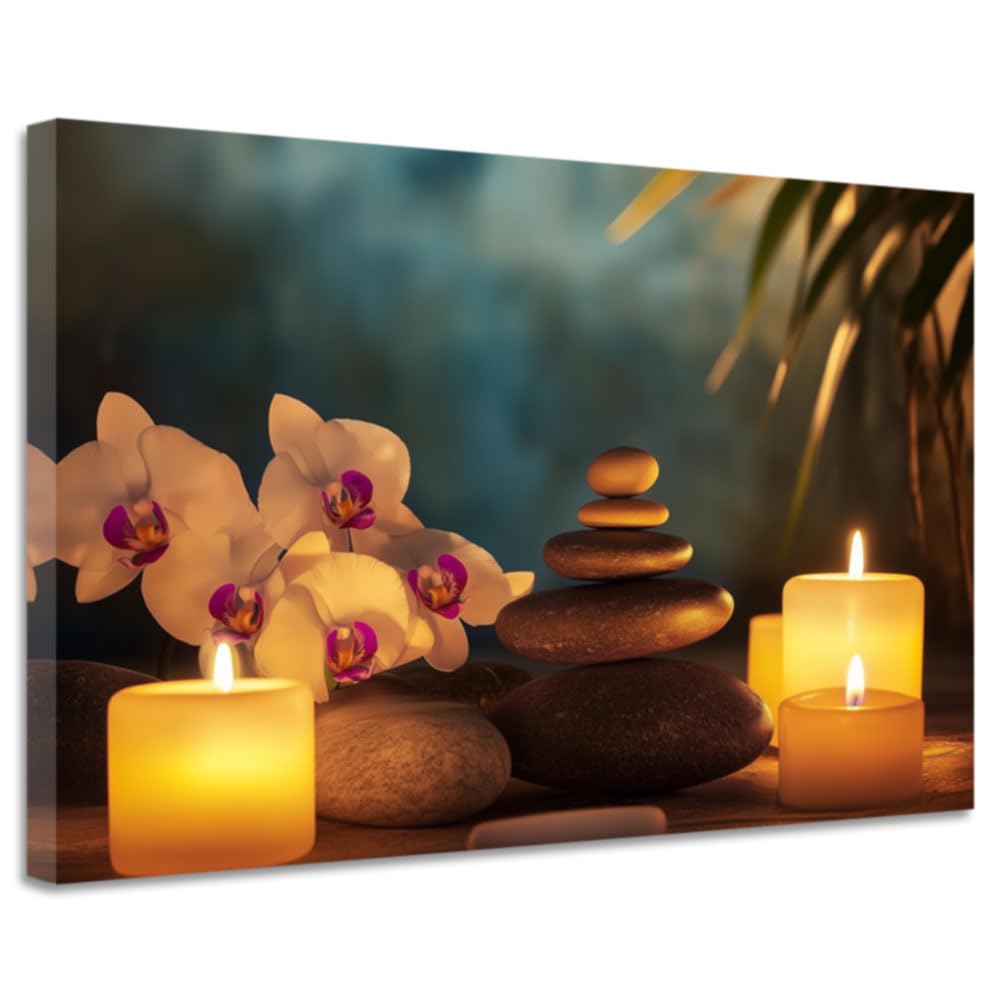 YMXHUANSH SPA Wall Art Decor Candles Canvas Print Orchids & Stones Zen Bathroom Artwork for Yoga Room Bedroom Massage Studio 16x24inch (Orange / 16"x24")