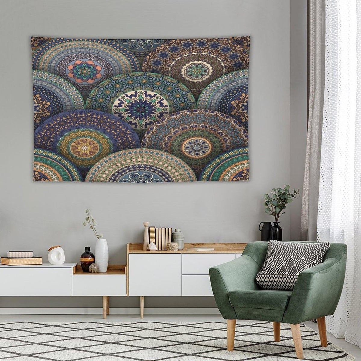 Indian Bohemian Tapestry Wall Hanging Mandala Design Colorful Boho Floral Pattern Paisley Tapestries Home Decor for Living Room Bedroom Apartment Farmhouse Dorm 60"x90" (60"L x 90"W / Mandala-23)
