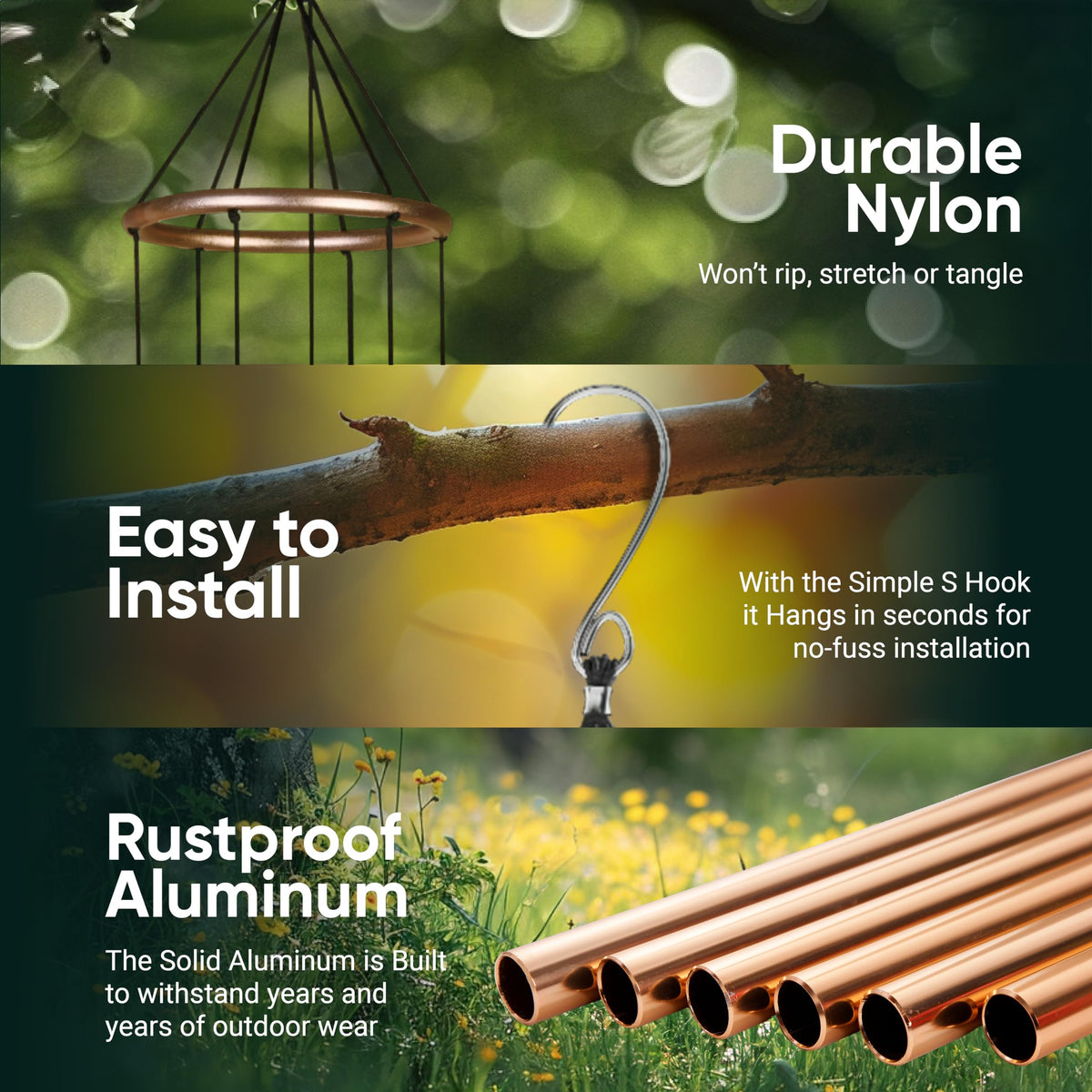 Nature’s Melody Aureole Tunes Wind Chimes (36" / Rose Gold)