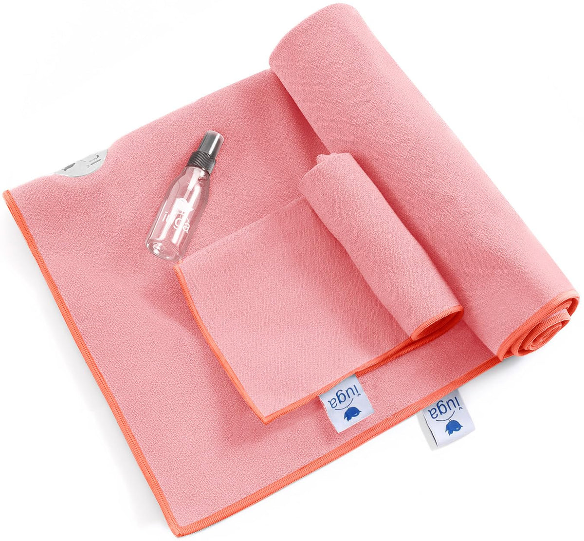 Yoga Towel for Hot Yoga Non Slip Extra Thick Yoga Mat Towel + Hand Towel 2in1 Set with Corner Pockets Super Absorbent and Quick Dry Hot Yoga Towel (Pink / 72”X26”)