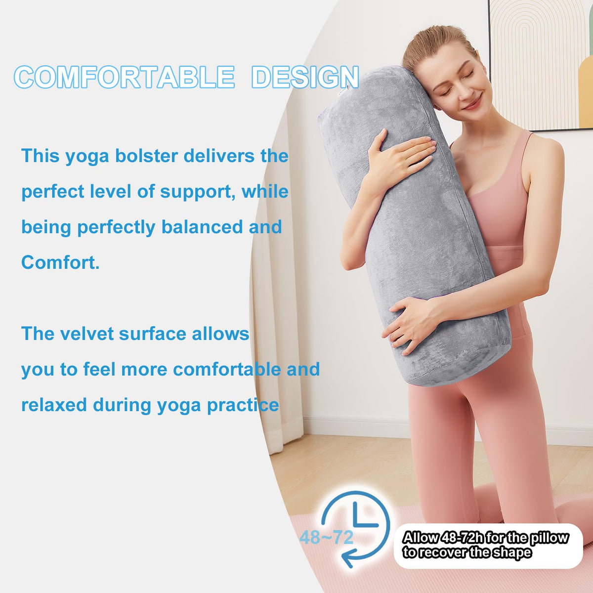 Yoga Bolster Pillow for Restorative & Yin Yoga (Gray / 27IN /68CM)