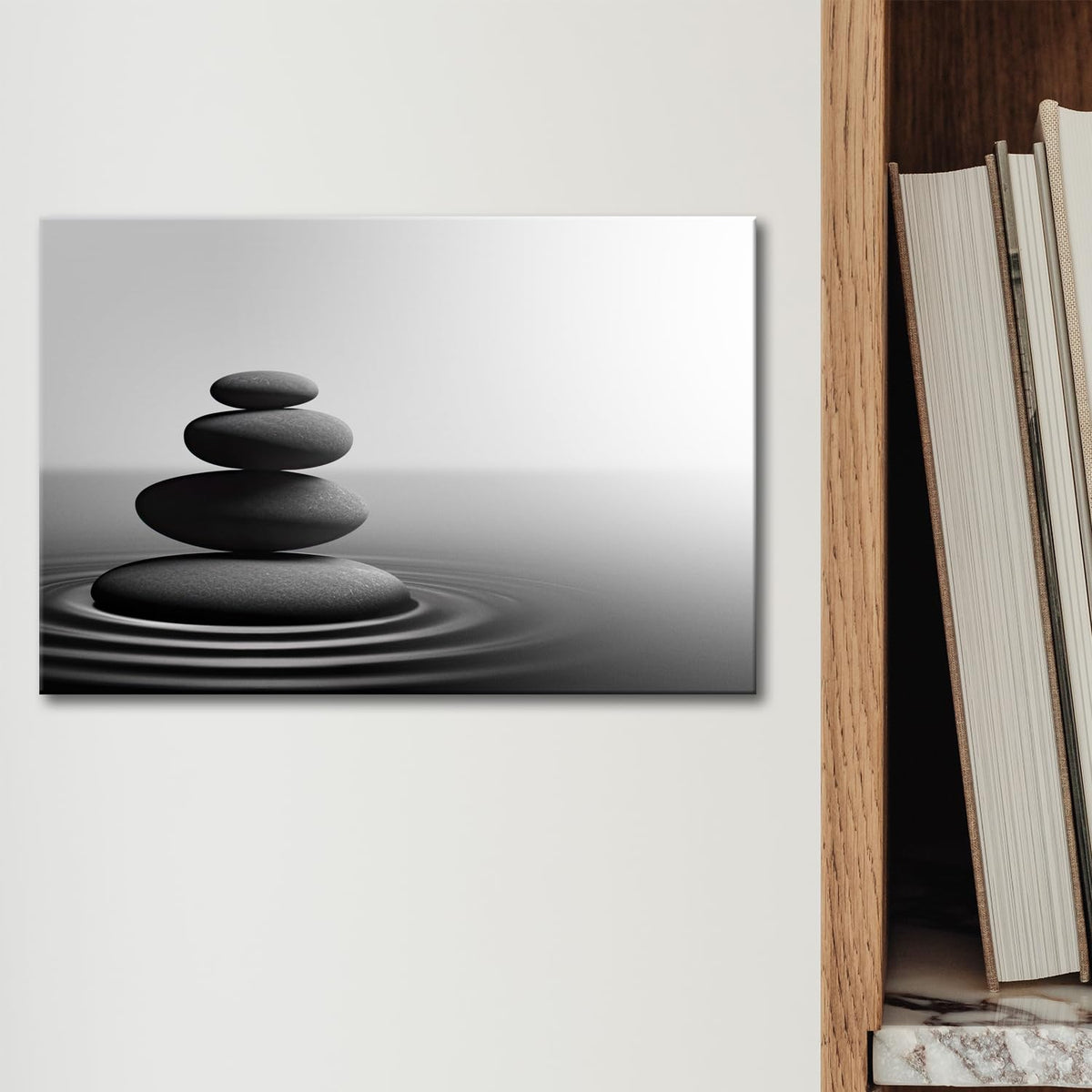 Zen Stone Wall Art Black and White Yoga Spa Relaxing Meditation Canvas Print Artwork Stones in Water Picture for Bathroom Living Room Bedroom Wall Decorations (Zen-01 / 36"L x 24"W)