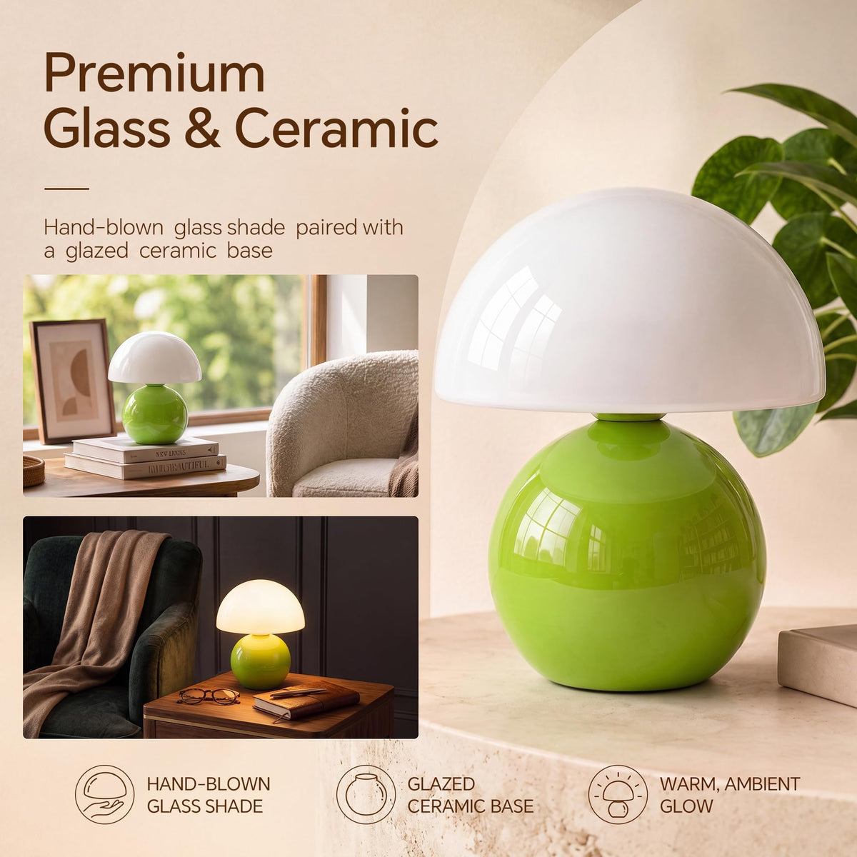 Mushroom Lamp Table Lamp for Bedroom (Green)