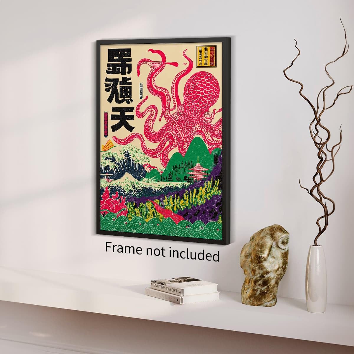 Japanese Wall Art Octopus Ocean Theme Canvas Print Vintage Ukiyo (Unframed / Japanese Art 002 / 16"L x 12"W)