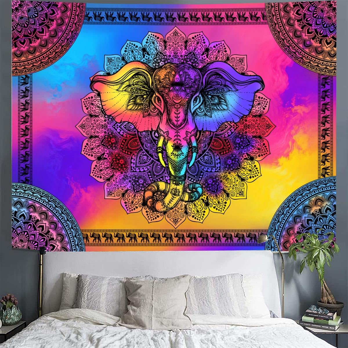 Mandala Elephant Boho Wall Tapestry (Colorful / 80"L x 60"W)