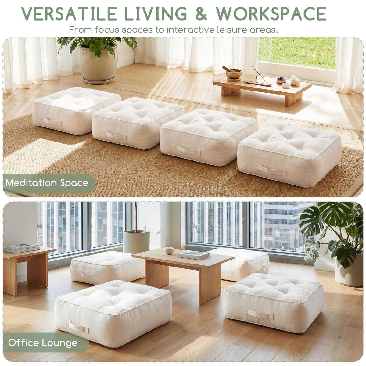 8" Extra Thick Floor Pillow Cushion for Adults (8" Thick(Pack of 1) / Square Beige)