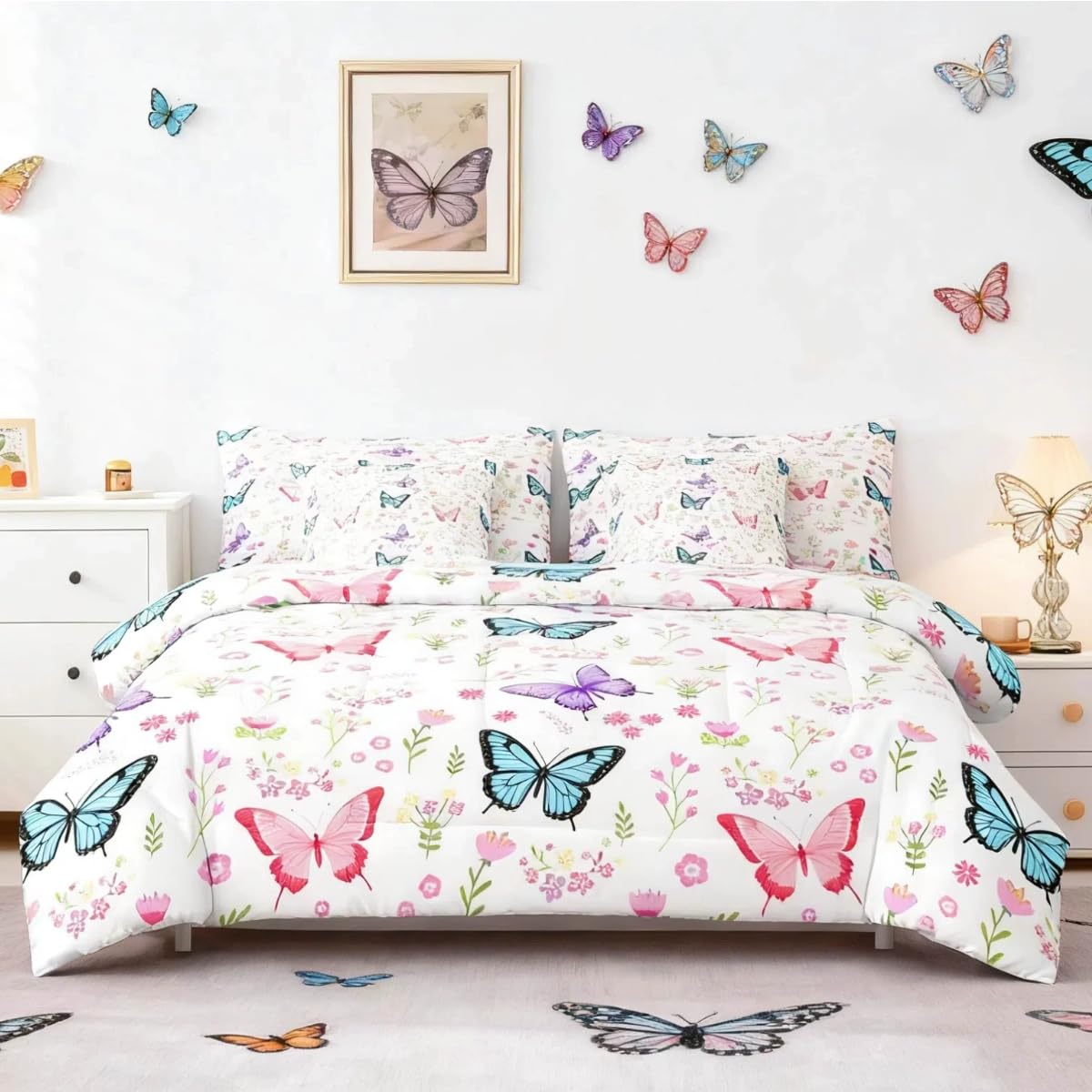 Butterfly Comforter Set Queen Size 3 Pcs for Kids Boys Girls (Multi 809 / Queen)