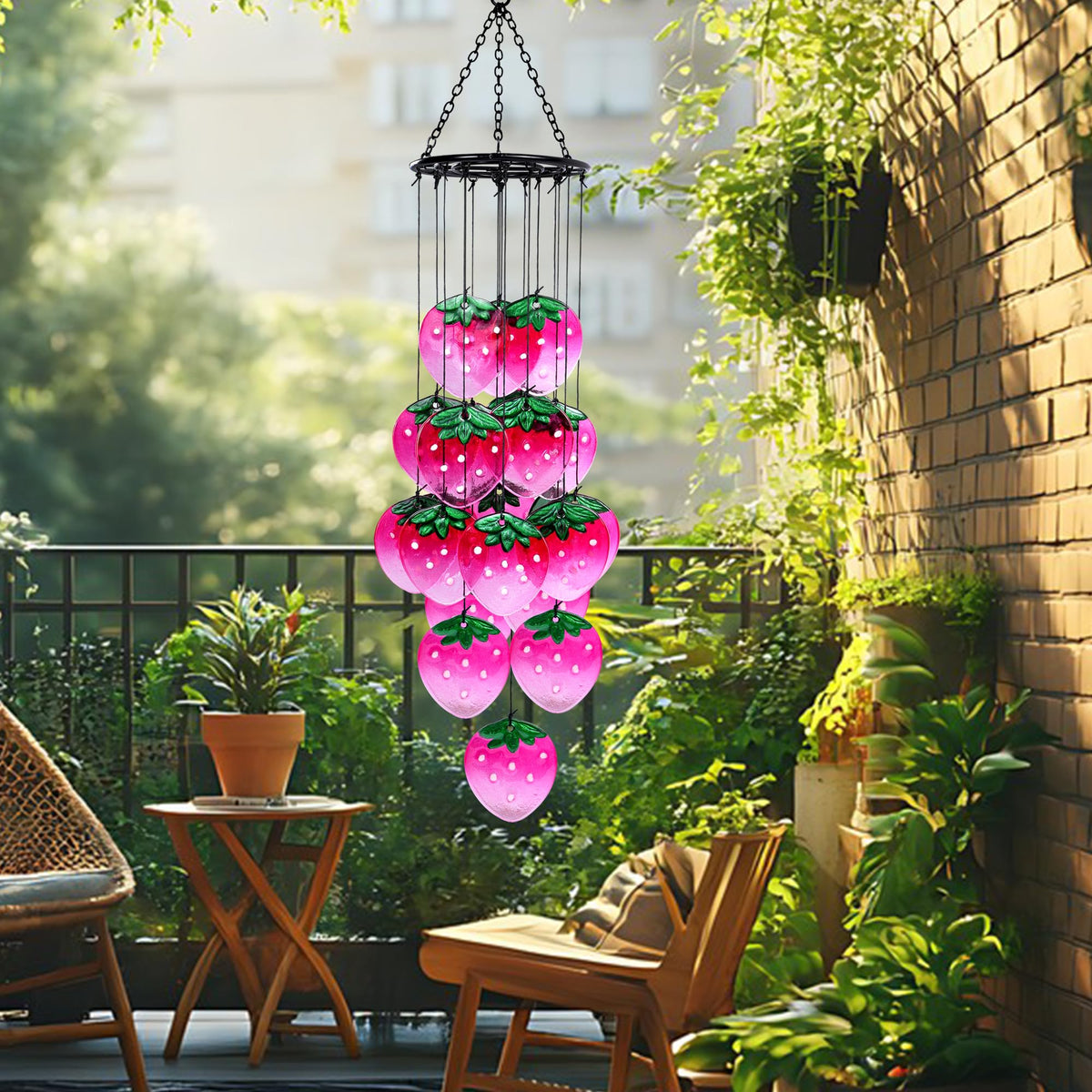 Glass Strawberry Wind Chimes (Pink(strawberry))