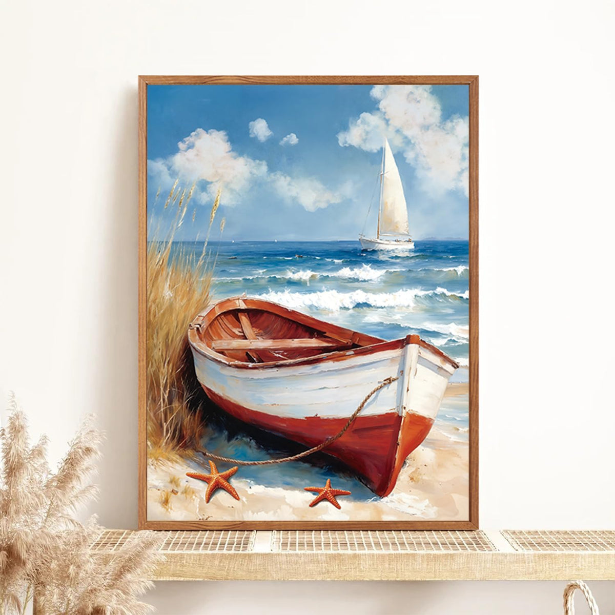 Coastal Framed Canvas Wall Art (Sailboat)