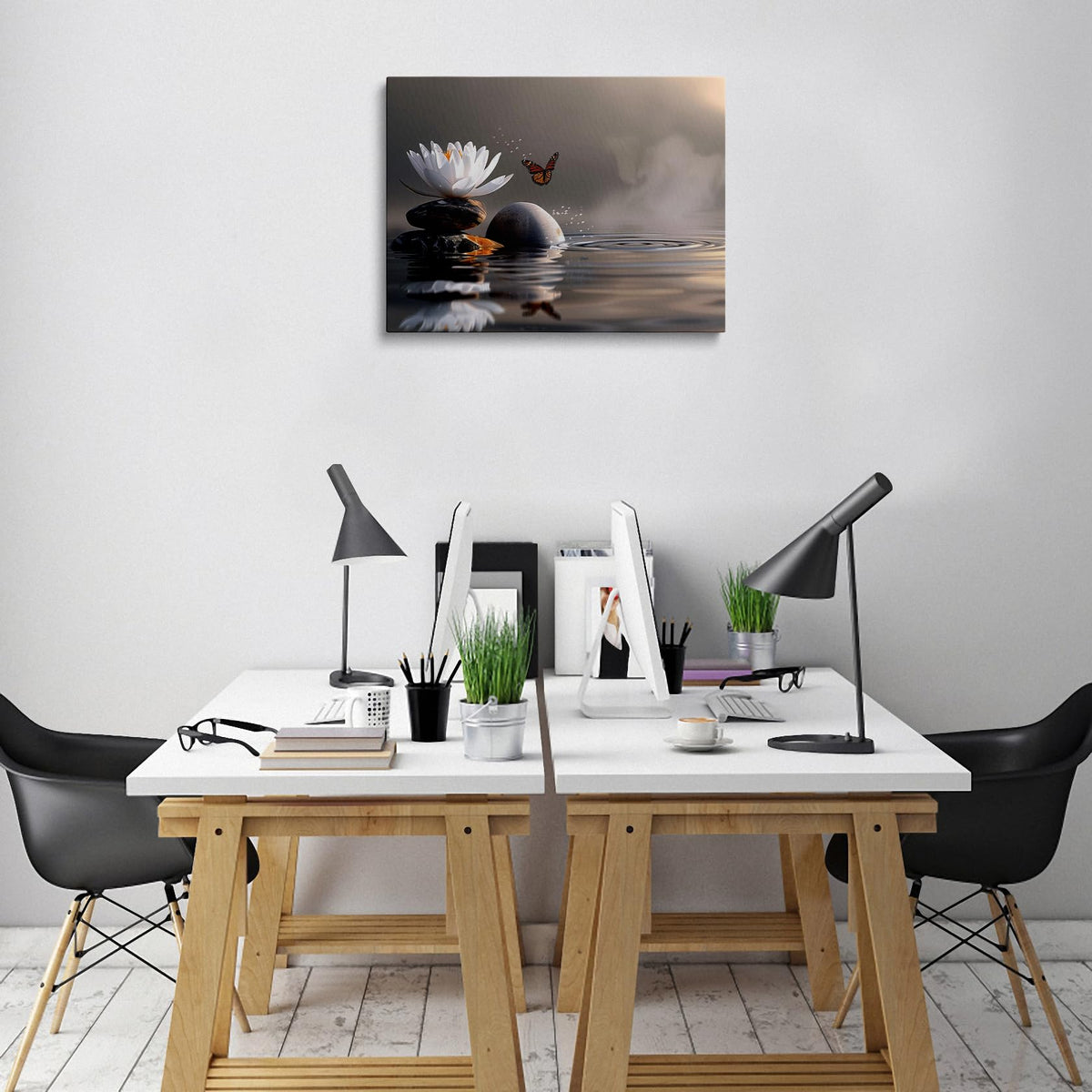 Zen Lotus Canvas Wall Art Framed Butterfly Spa Bathroom Accent 12x16 Inch (Zen Lotus 02 / 16"L x 12"W)