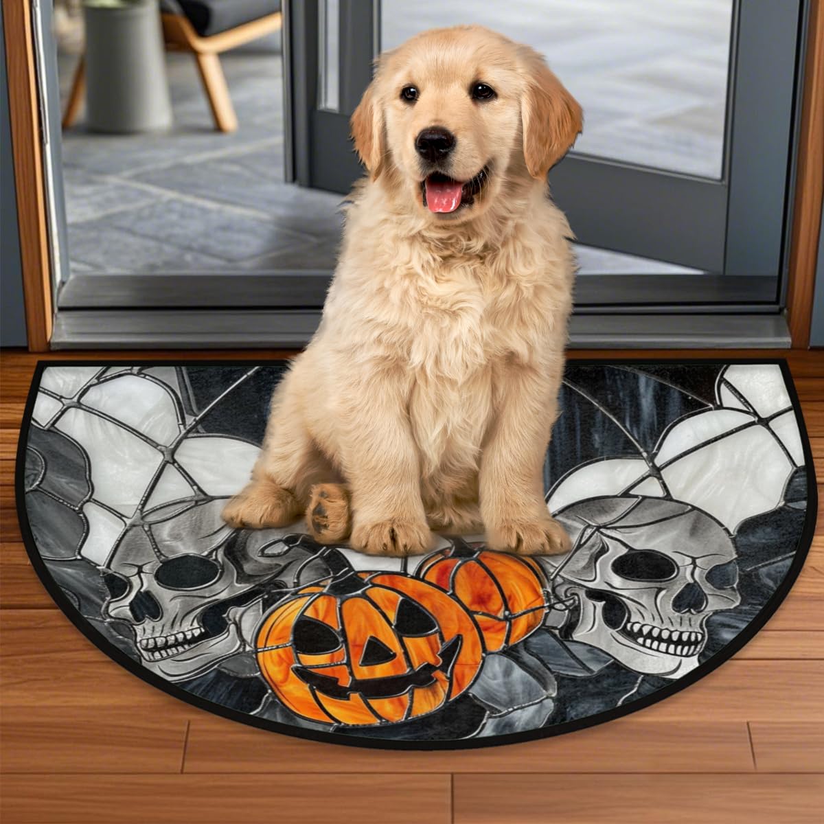 Half Round Door Mat Halloween Skull Pumpkin Bat Non (F 03)