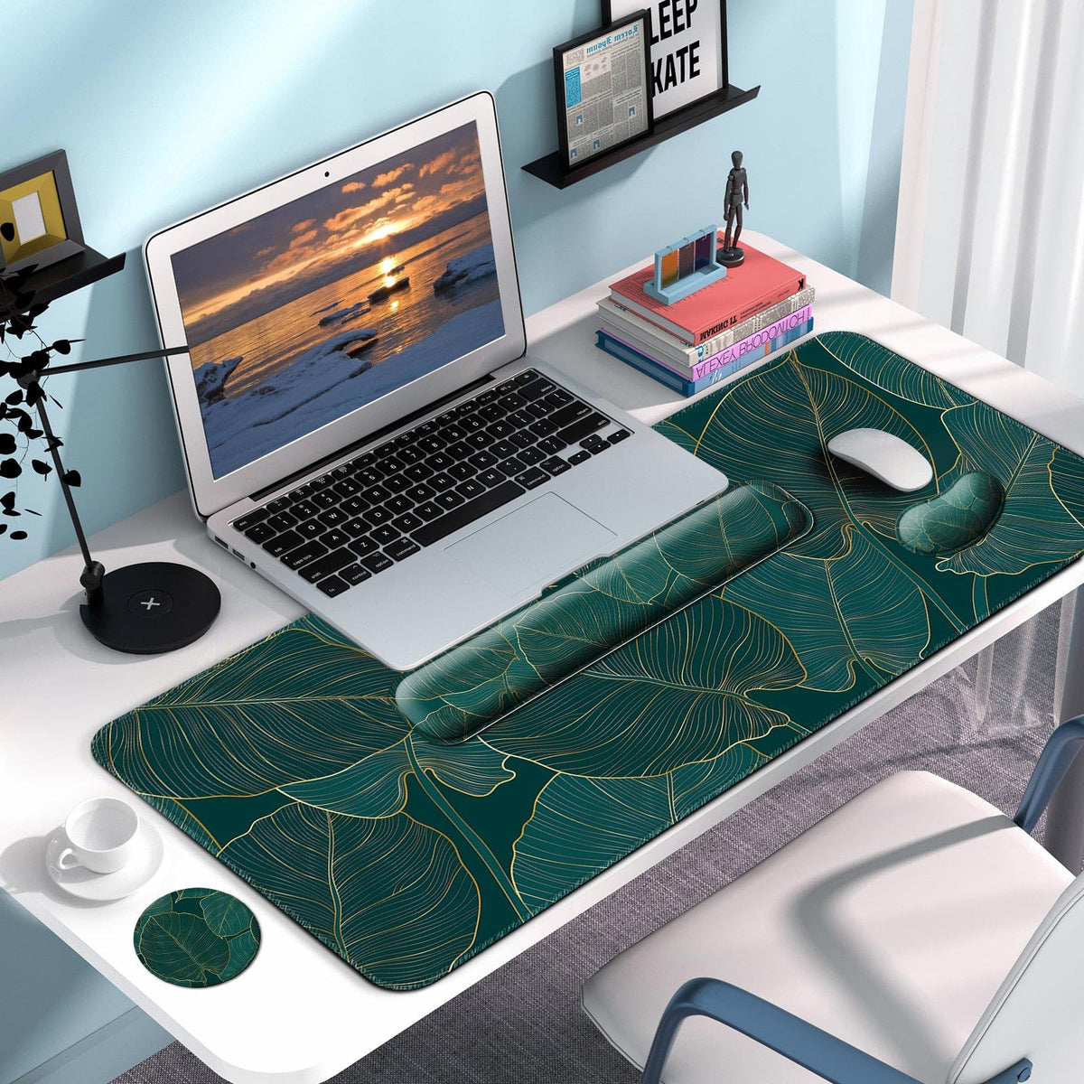 4 in 1 Mouse Pad and Keyboard Wrist Rest (B5-green Leaves)