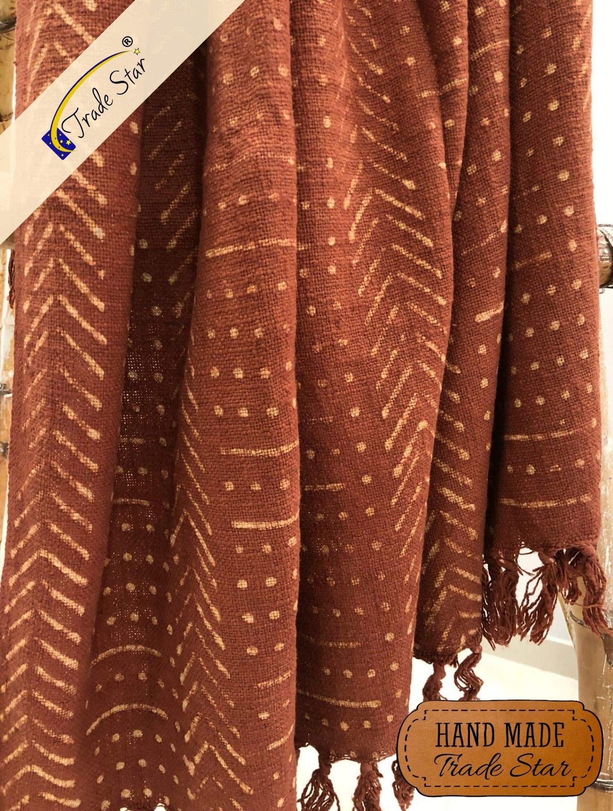 100% Cotton Throw Blanket (Rust / Snow (120 x 170 Cms))