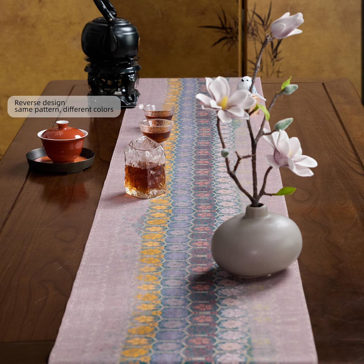 Tang Floral Piano Runner 13x85 Soft Blue Pink Long (Tang Azure · Rectangular 13x85inch)