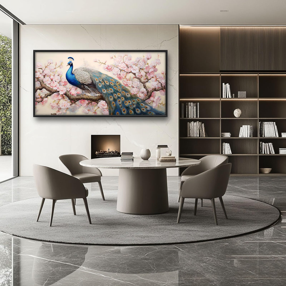 Peacock Large Wall Art Elegant Peacock Pictures Wall Decor Pink Flower Tree Canvas Print Painting Artwork for Bathroom Living Room Bedroom 60L x 30W (Peacock / 60"L x 30"W)