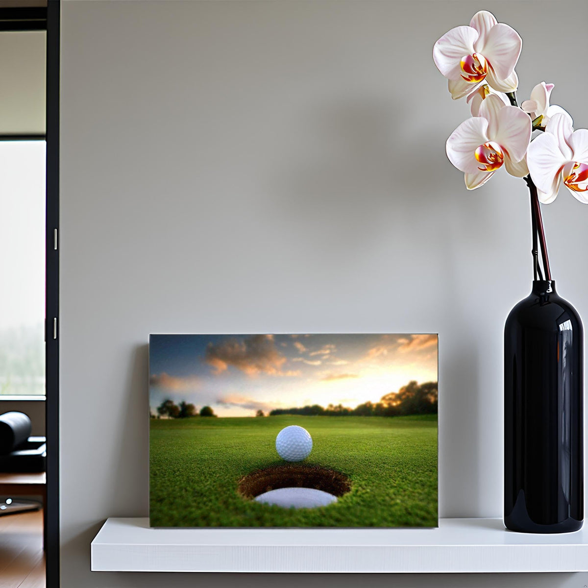 Sunset Landscape Golf Course Picture Living Room Wall Art Gym Decor (24"L x 16"W / Golfing)