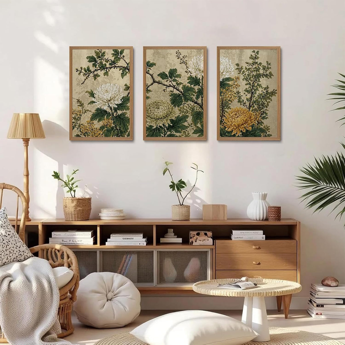 Vintage Chrysanthemum Framed Wall Art Set of 3 (Vintage chrysanthemum / 16"L x 12"W)