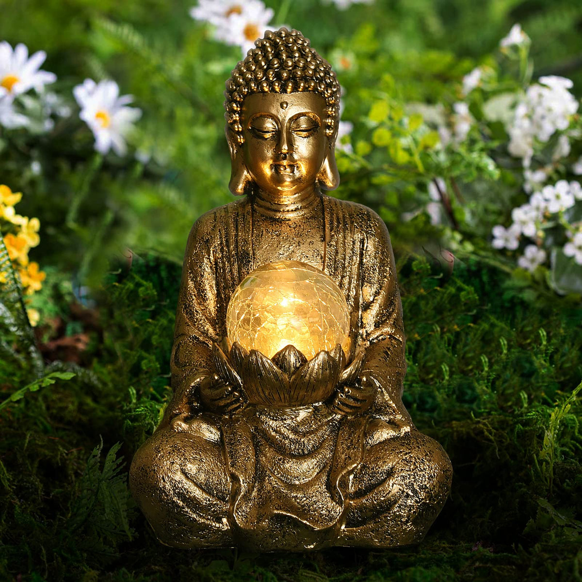 Meditating Zen Buddha Statue with Solar Light (Gold)