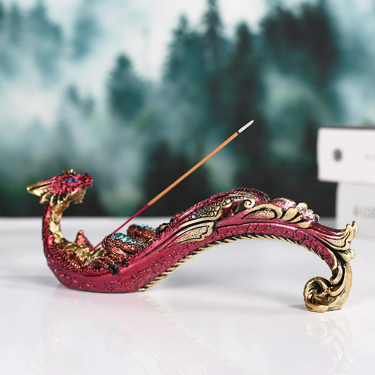 Smoking Dragon Statue Incense Burner (Red)