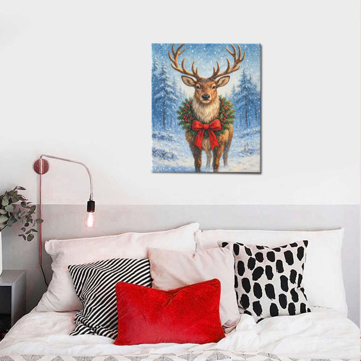 Christmas Reindeer Wall Art Winter Animal Canvas Wall Decor Pictures Paintings Prints Artwork Framed Decorations For Bathroom Bedroom Living Room Office Gifts 20" x 24" (Deer / 24"L x 20"W)