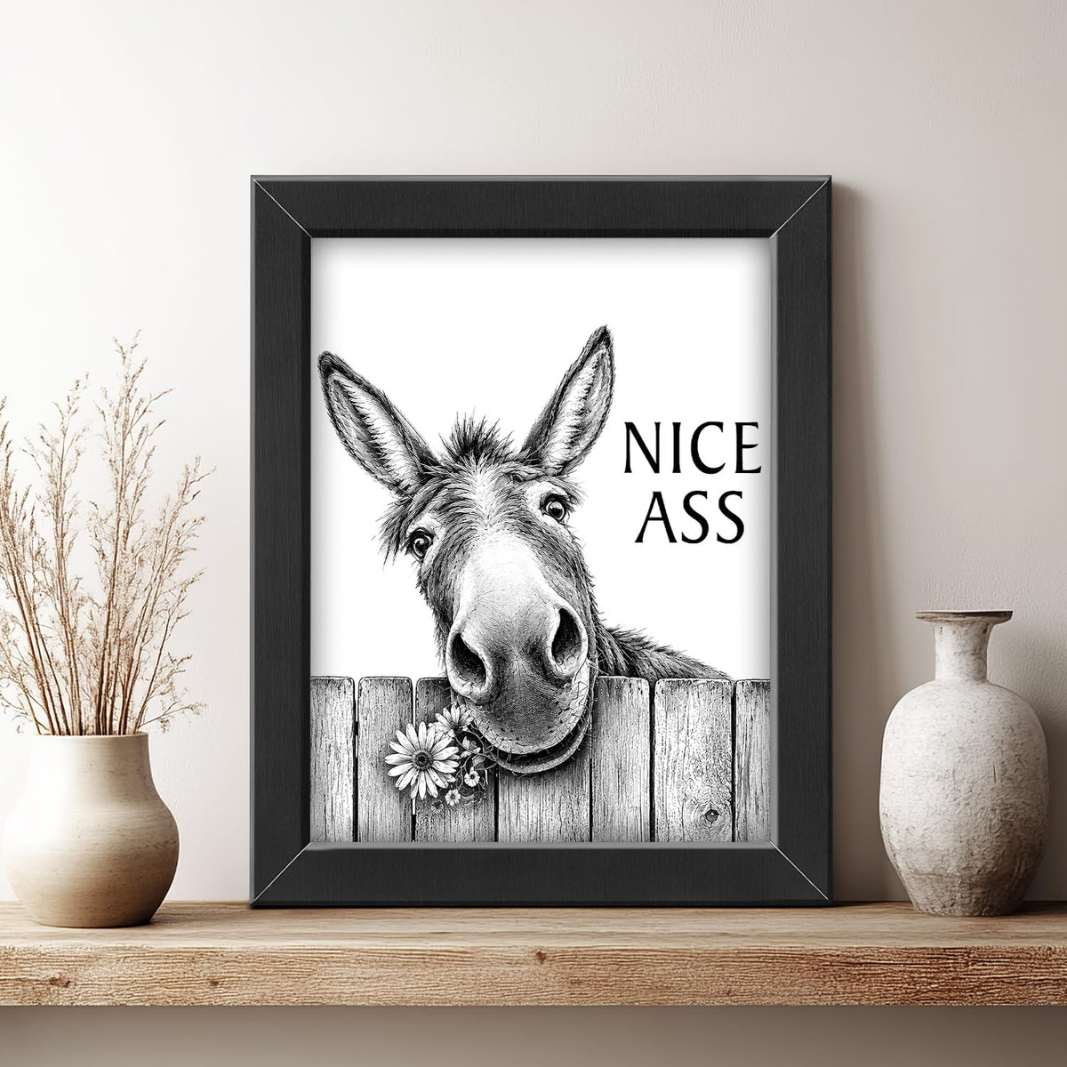Funny Bathroom Wall Art Framed Donkey Bathroom Decor (Framed Bathroom Art 2 / 24"L x 16"W)