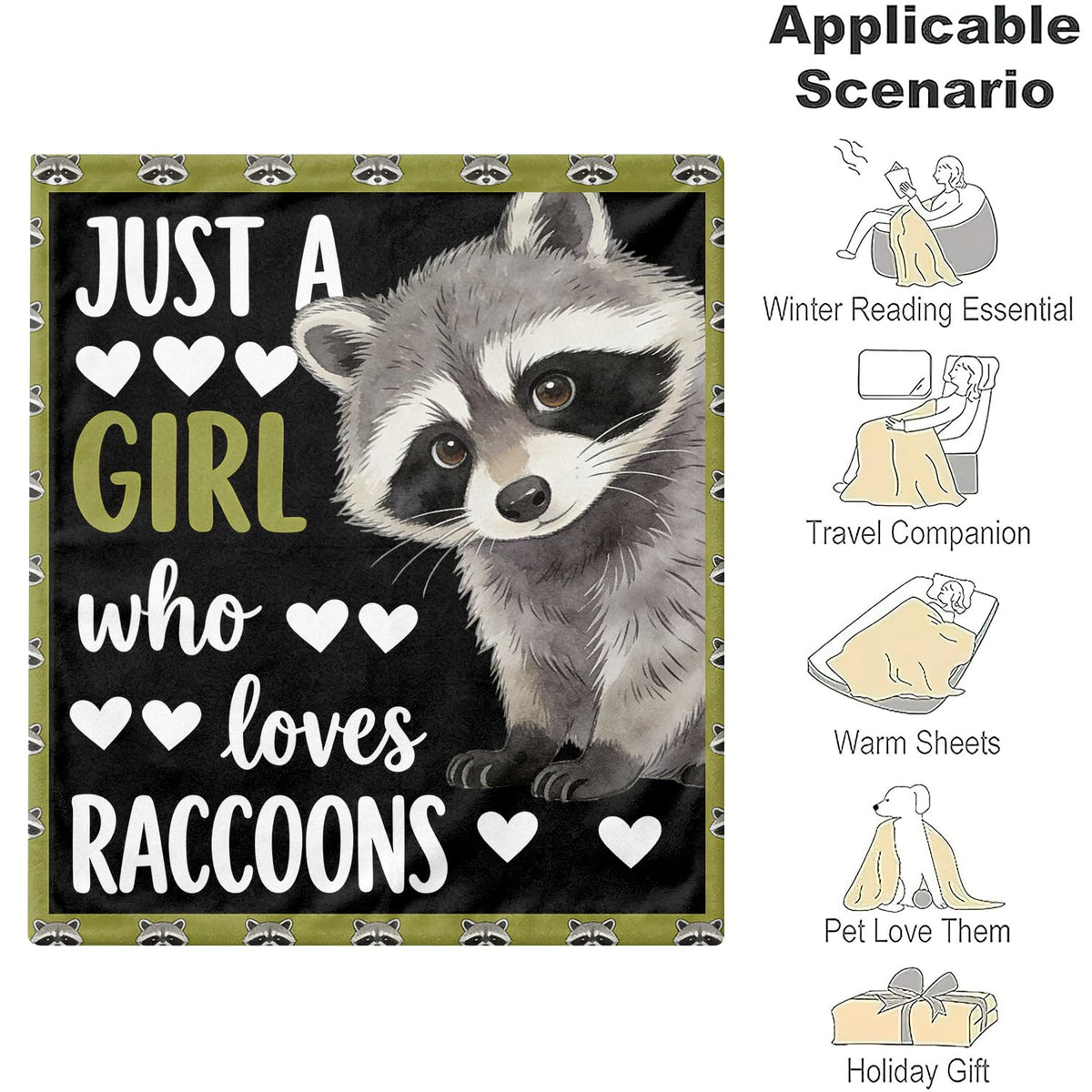 Raccoon Throw Blanket Cute Animal Raccoons Cozy Plush Flannel 40"X50" (Raccoon / 40"X50")
