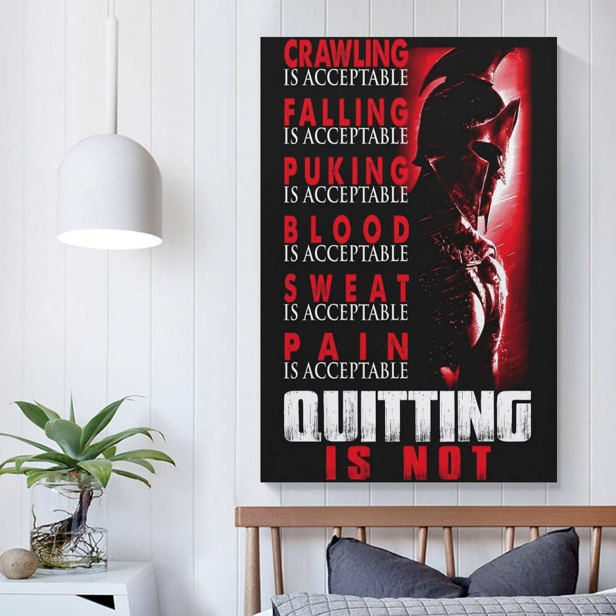 Spartan Quitting Is Not Motivational Gym Fitness Warrior Helmet Canvas Printing Wall Art Prints Wall Decor Posters Red Black Stoic Home Gym Bedroom Office Training Inspiration 12x18inch (style-19 / 12x18inch(30x45cm) Unframe)