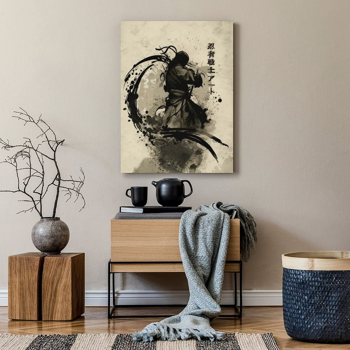 Japanese Ink Bushido Posters Canvas Painting Vintage Print Wall Art Character Pictures Decoration Living Room Home Decor Unframed 12 x18 inches (18"L x 12"W / Unframe-11)