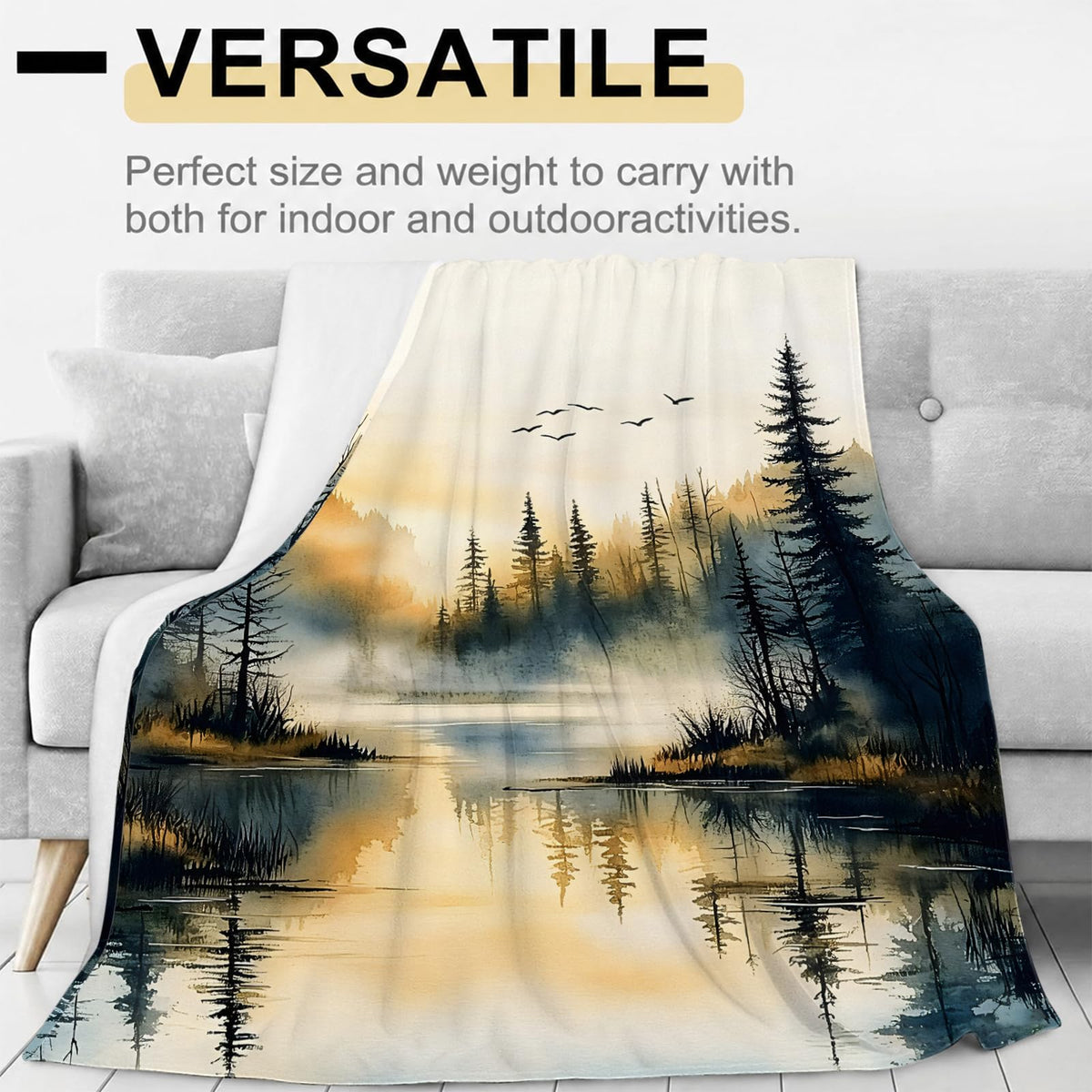 Misty Forest Lake Flannel Blanket (Misty Forest Lake / 60x80 inch)