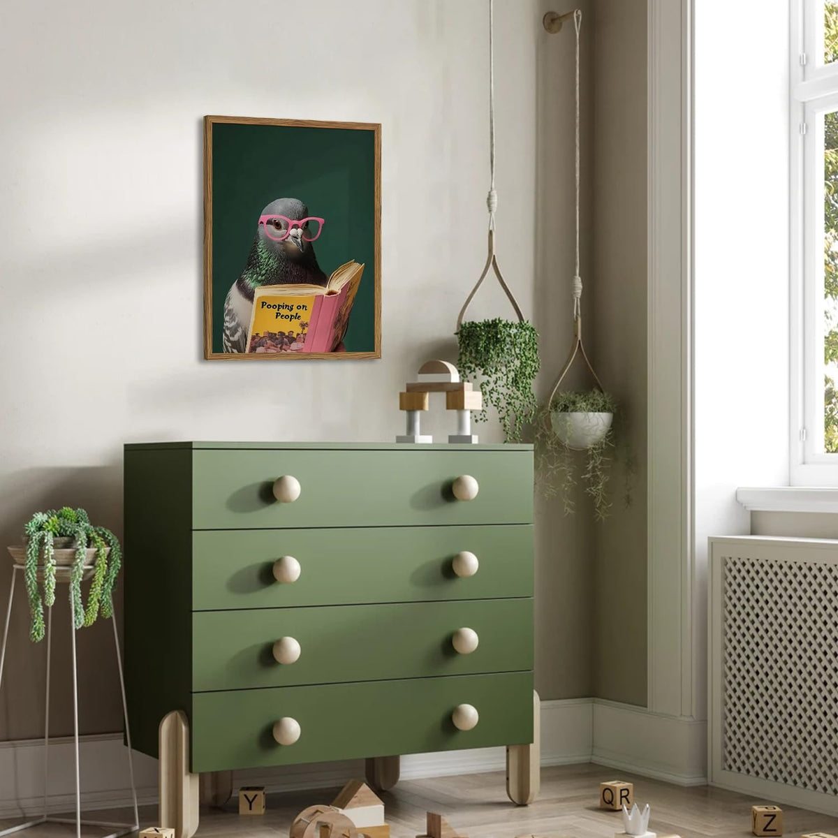 Framed Funny Pigeon Wall Art (Pigeon / 24"L x 16"W)
