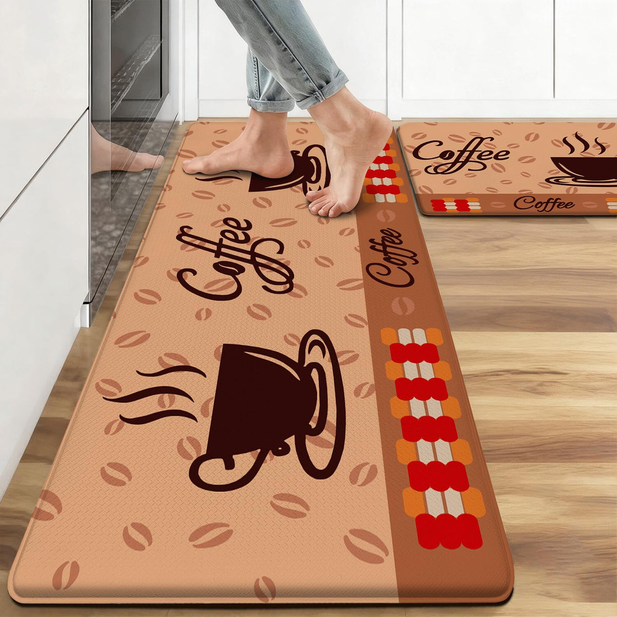 Anti Fatigue Kitchen Rugs Set of 2 (Coffee Brown)