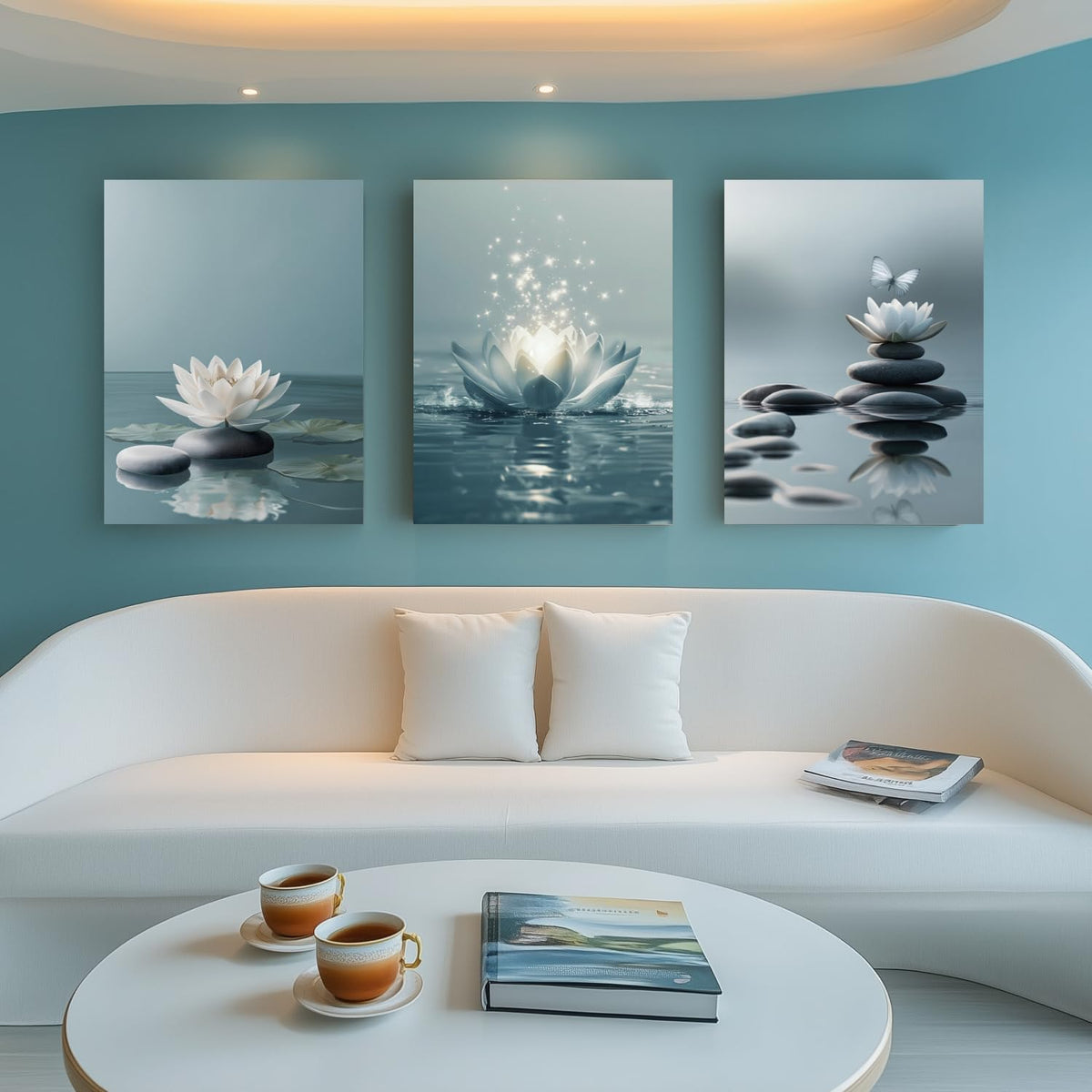 Wrapped Canvas Lotus Flower Zen Stones Wall Art Set of 3 (Zen / 16"L x 12"W)