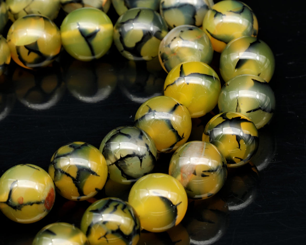 Natural Dragon Vein Agate Beaded Choker Necklace (Dragon Vein / 24 Inches)
