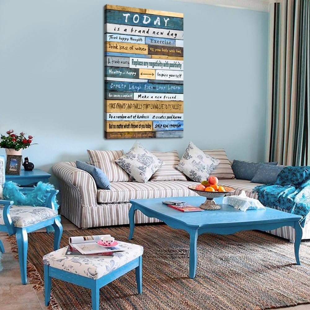 Large Inspirational Wall Decor Motivational Word Theme Prints Team Positive Motto Famous Words Blue Rustic Artwork Picture for Bathroom Office Framed Easy to Hang (Style_09 / 44"L x 28"W)