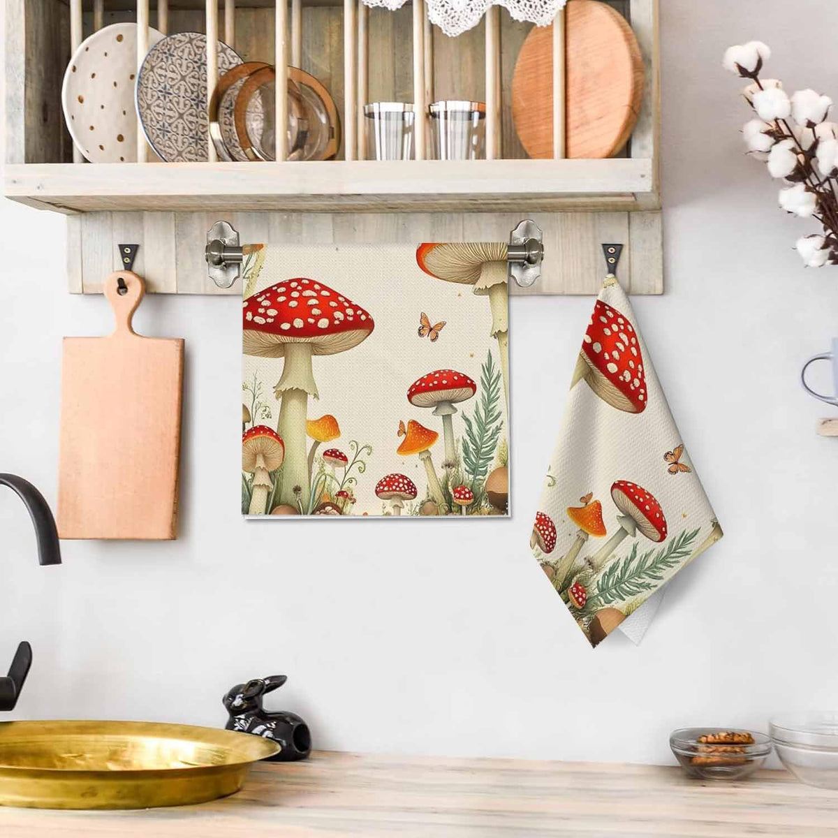 Mushroom Moon 2Pcs Kitchen Towels Butterfly Leaf 16X24 Inch Ultra Soft Tea Towel Super Absorbent Terry Dish Towels for Kitchen Linens (Mushroom Moon)