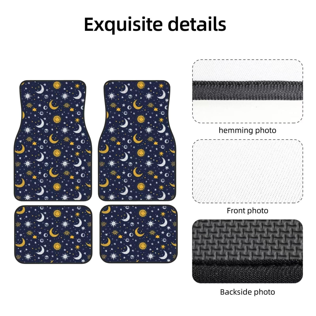 Moon Star Car Floor Mats for Front & Rear Carpet Full Set of 4 Car Truck SUV Floor Mats Galaxy Outer Space Navy Blue Liners Carpet (Moon & Star)