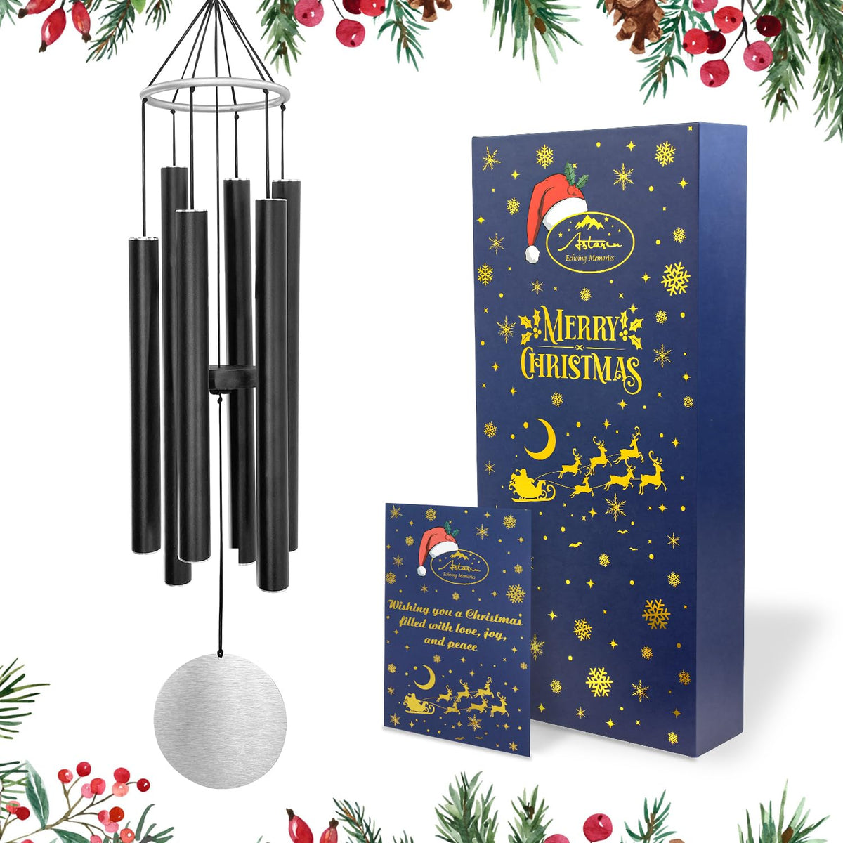 36in Memorial Wind Chimes (36”-Black-Christmas Gift Box)