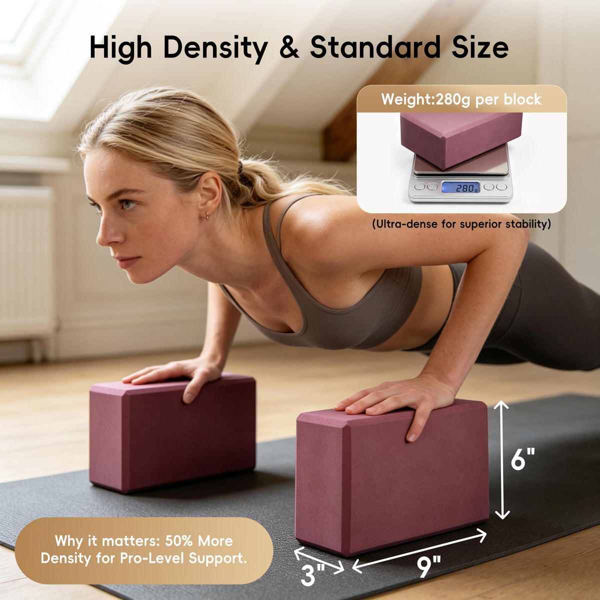 High Density EVA Yoga Blocks 2 Pack (rose purple)