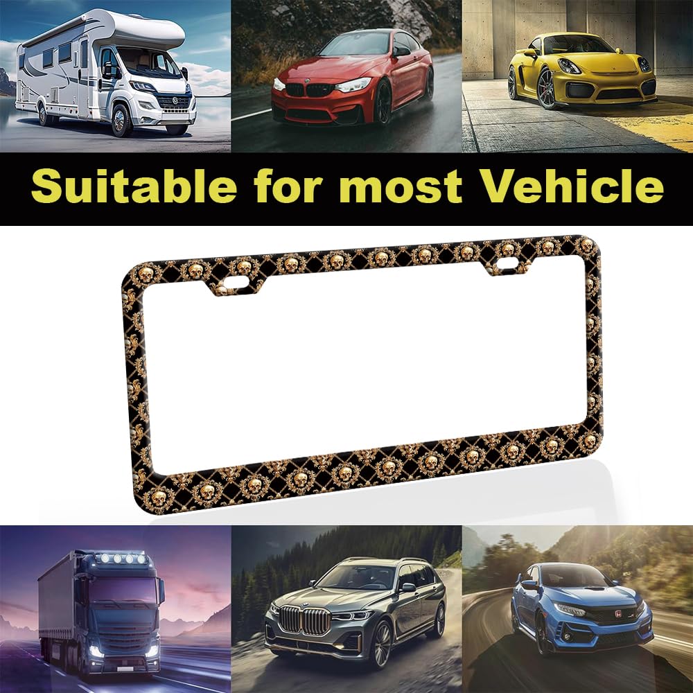 Gold Skull Baroque License Plate Frame for Women 2Pc Car Tag (for Gold Skull / 2 pack)
