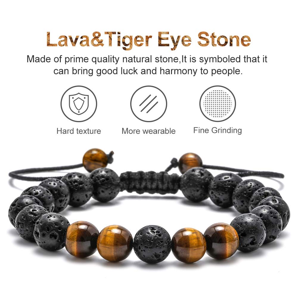 Bracelets for Men Gifts ("Lava Rock&Yellow Blue Tiger Eye Bracelets)